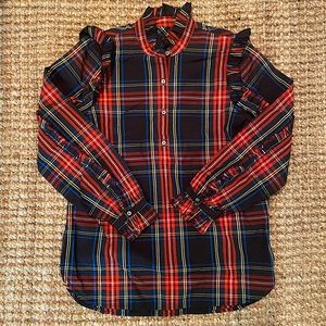 J. Crew Classic-Fit Ruffle Popover in Black Stewart Tartan, NWT S